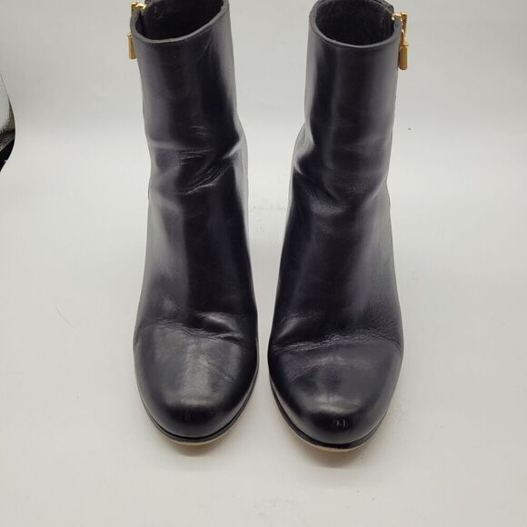 Michael Kors Boots Womens 8.5 Casual Side Zip Ankle Bootie Black Leather Heels - Picture 2 of 11